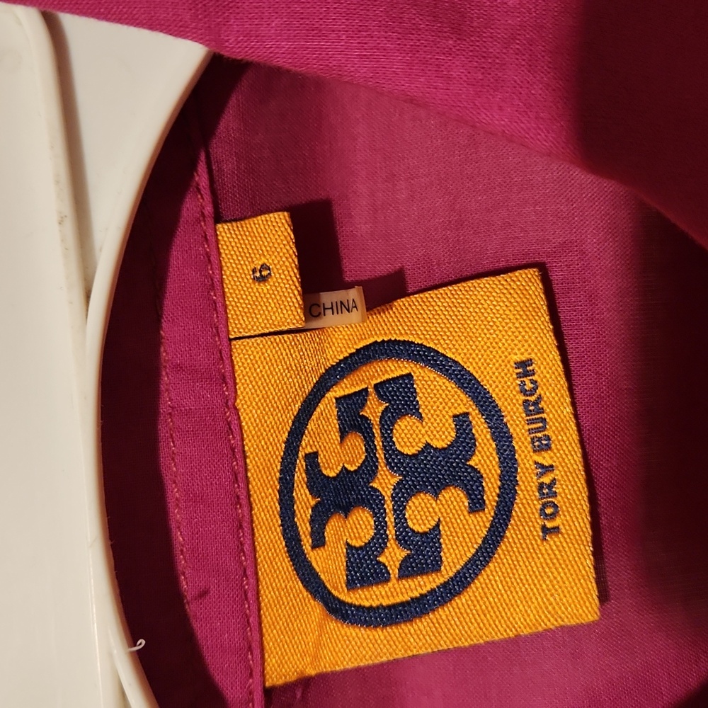 ❤️ TORY BURCH BRIGETTE FITTED BUTTON DOWN COTTON SHIRT / TOP IN MAGENTA, 6 - Picture 8 of 13